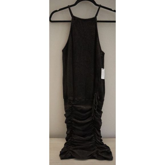 Free People One Women's Sz XS Black/Gray Katya Thermal Ruched Mini Dress - Picture 3 of 11